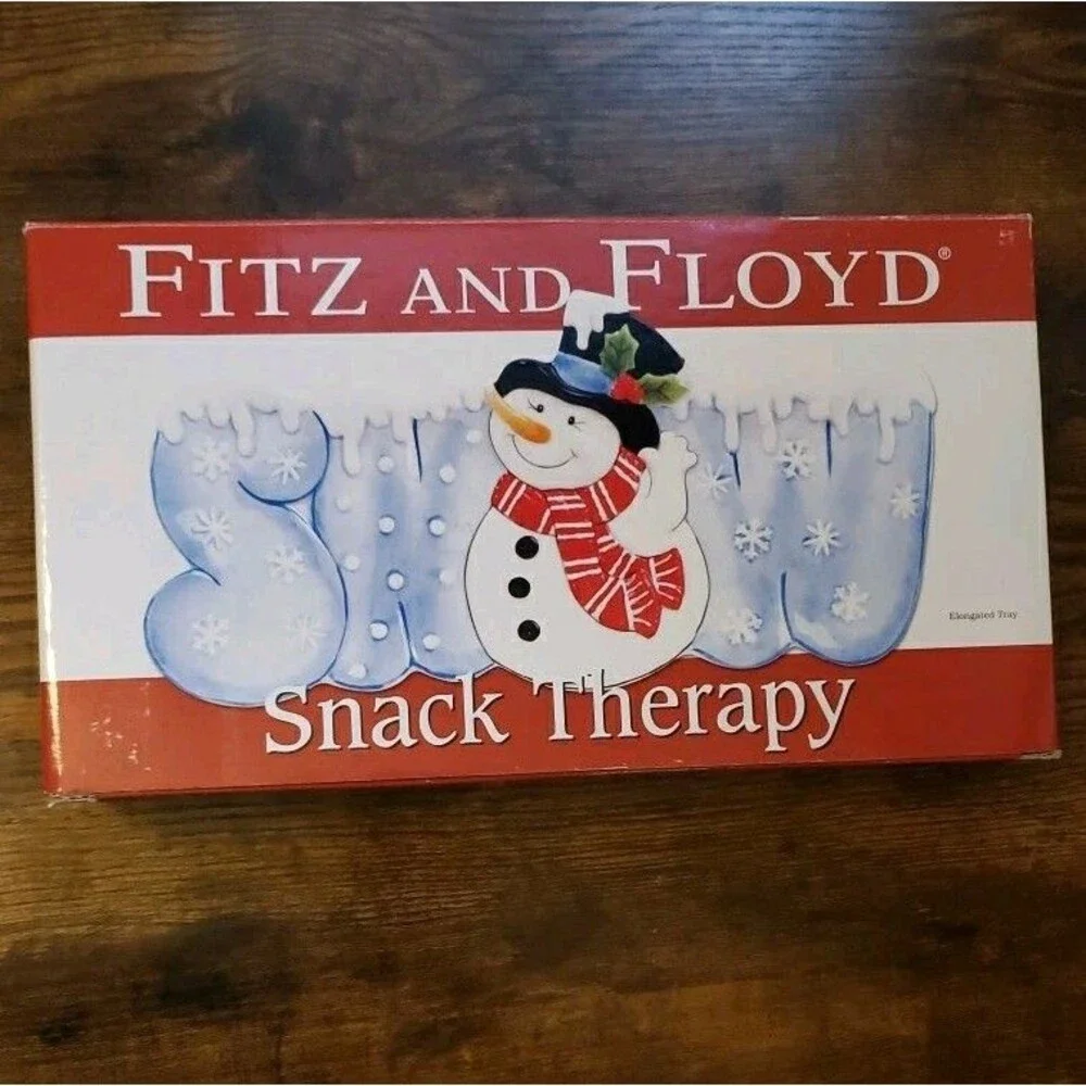 Fitz and Floyd Snack Therapy Snow Snowman Tray Christmas Winter Decor 12